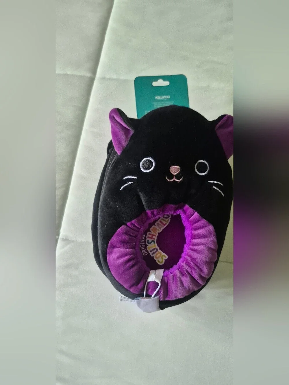 Squishmallows Kids Black & Purple Plush Cat Slippers